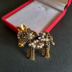 Gold Tone Donkey Brooch Pin Badge with Rhinestones Farm Animal Jewelry