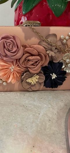 Pink Satin Block Heels Size 4 (37) + Matching Floral Clutch Bag, Wedding/Occasion