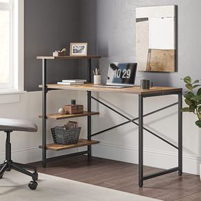 FREE SHIPPING Small Computer Desk with Shelves 100x50x98 cm, Home Office Desk, Study Writing Office Table, 4 Tier Shelf, Brown