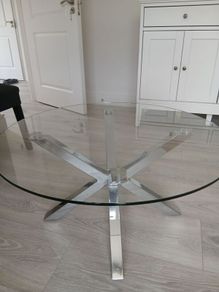 Glass and chrome coffee table with lamp table