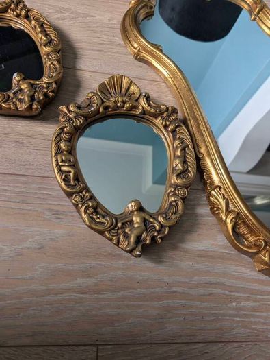 Stunning 3-Piece Vintage Gilt Mirror Set Rococo & Cherub Style
