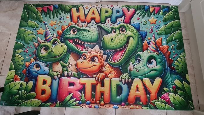 Happy Birthday Dinosaur Cartoon Fabric Banner