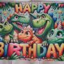 Happy Birthday Dinosaur Cartoon Fabric Banner Image 2