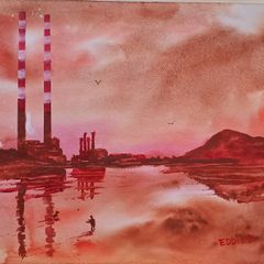 poolbeg   red  watercolour