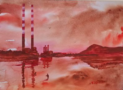 poolbeg   red  watercolour