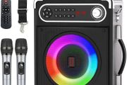 SALE | Karaoke Machine with 2 Wireless Microphones, Bluetooth 5.1 Karaoke Speaker Bass/Treble Adjustment, PA System with Remote Control, LED Lights Supports TF Card, AUX, TWS, FM, REC for Party/Adults/Kids