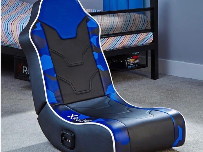 Floor Rocker Gaming Chair for Kids and Juniors, Low Folding Rocking Seat with Stereo Speakers, Faux Leather AVAILABLE IN RED/BLUE (FREE POSTAGE)