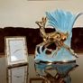 Porcelain Centerpiece Vase Sesto Fiorentino Fior Deer Iridescent Blue and Gold 1950s Image 8