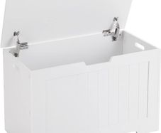 _Toy box chest bench storage space seat chest bench storage chest with large capacity white, wood, 76 x 48 x 40 cm (W x H x D)