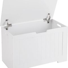 _Toy box chest bench storage space seat chest bench storage chest with large capacity white, wood, 76 x 48 x 40 cm (W x H x D)