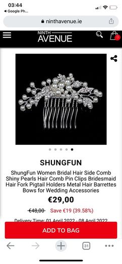 Brand new Bridal hair comb pin clip- weeding- Pearl fork pigtail holder