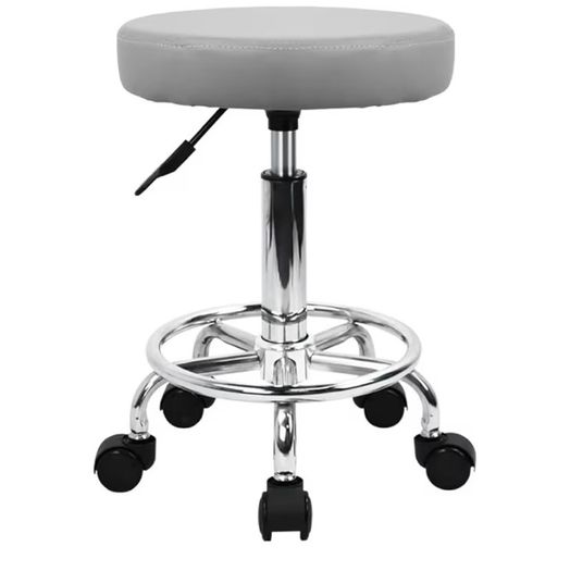 PU Leather Round Rolling Stool with Foot Rest Swivel Height Adjustment Spa Drafting Salon Tattoo Work Office Massage Stools Task Chair Small (Gray)