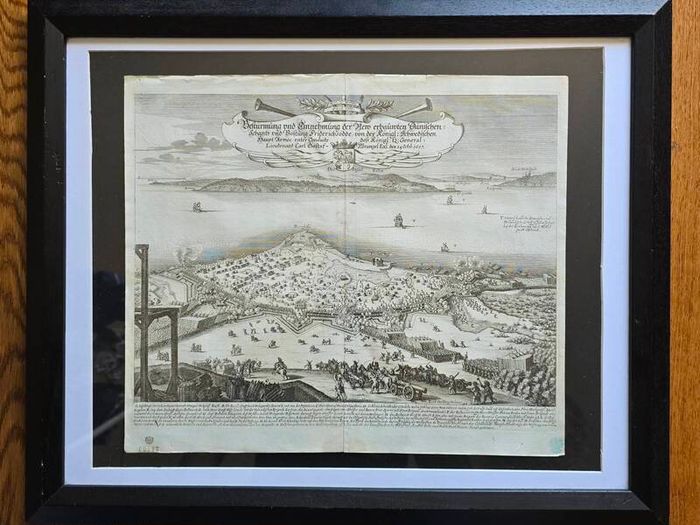 3 Matthaus Merian Antique Battle Engravings  17th Century Framed Set