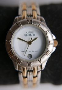 Anne Klein II Ladies Two -Tone Quartz Watch - 165 ft Water Resistant - Silver Dial - Roman Numerals - Date Window