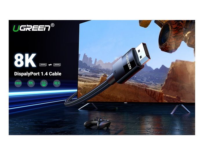 Ugreen Premium 2M DisplayPort 1.4 UHD/3D 8K (7680x4320@60Hz) 32.4Gbps (Cotton Braided/Gold Plated) Cable (Brand New/Warranty)
