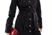 Black Denim Mini Shirt Dress