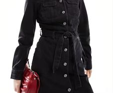 Black Denim Mini Shirt Dress