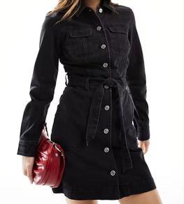 Black Denim Mini Shirt Dress