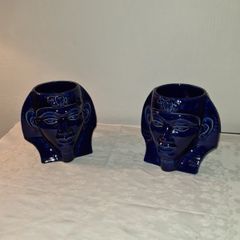 Pair of 1960's Price Kensington pottery blue Pharaoh mugs