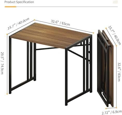 83 cm Folding Small Desk, Writing Gaming Computer Camping Desk for Small Spaces, No Assembly Required Home Office Table, Espresso