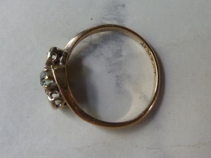 9ct Gold Aquamarine and Diamond Trilogy Ring, Platinum setting, Size K.5, 1.69g