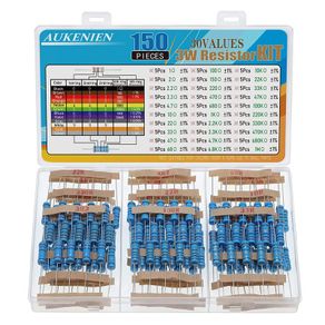 3W Resistor Kit 30 Values 150pcs 3 Watt Metal Film Fixed Resistors Assortment Pack 1 to 1M Ohm Common Industrial Electrical 3watt Assorted Resister Set RoHS Compliant with 1% Tolerance