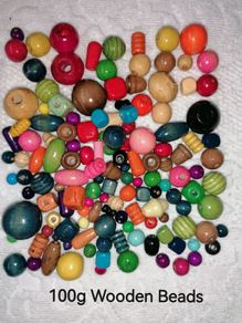 Coloured Wooden Craft Beads (200g)