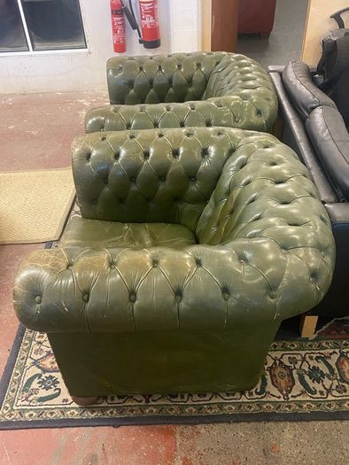 Pair of Vintage Chesterfield Low Back Club Chairs
