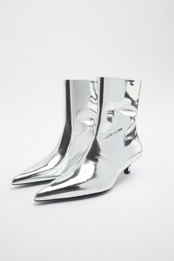 ZARA Metallic Effect LEATHER Ankle Boots