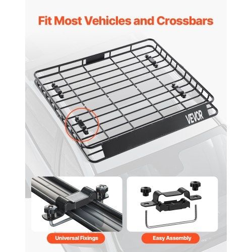 Roof Rack Cargo Carrier, 43 x 50 x 4.1 in, Universal Rooftop Cargo Basket, Car Top Luggage Holder with 150 lbs Max Load Capacity, 4.1 in Fence, Anti-Rust Alloy Steel, Wind Fairing, for SUV Car