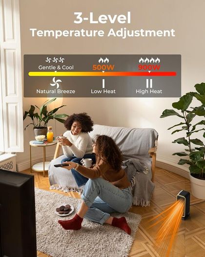 Portable Mini Electric Heater - 900W Energy Efficient Quiet Space Heater, 3 Modes, Tip-Over/Overheat Protection, 45dB Quiet Operation, PTC Ceramic Heater Fan for for Bedroom, Office & Home [Energy Class A]