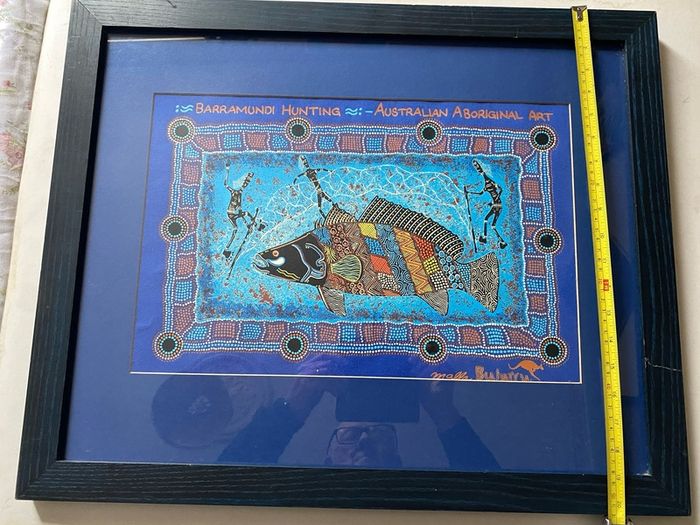 Framed Australian Aboriginal Art Print - "Barramundi Hunting" by Malla (Bulurru)