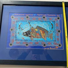 Framed Australian Aboriginal Art Print - "Barramundi Hunting" by Malla (Bulurru)