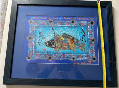 Framed Australian Aboriginal Art Print - "Barramundi Hunting" by Malla (Bulurru)