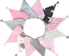 Double Sided Fabric Bunting Banner, 3.3M Cotton Tassel Banner with 12 Triangle Pennants, Vintage Cloth Garlands Shabby Chic Decoration for Bedroom Home Garden Decoration MULTIPLE COLOURS AVAILABLE, SEE PHOTOS FOR MORE (FREE POSTAGE)