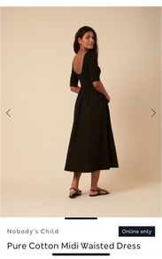 Black Cropped Sleeve A-Line Midi Dress Size UK 14 (Excellent Condition)