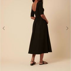 Black Cropped Sleeve A-Line Midi Dress Size UK 14 (Excellent Condition)