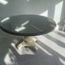 Stunning Round Pedestal Dining Table with Glass Top & Curved Base Image 2