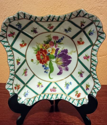 Vintage Paris Royal 'Green Garden' Square Plate and Demitasse Cup.