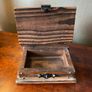 antique A wooden box in the form of a book, having brass escutcheon and black metal hinges. 18 x 15cm. Image 3