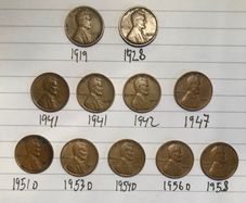 Set Of US 1 Cent Wheat Penny Coins