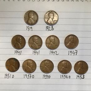 Set Of US 1 Cent Wheat Penny Coins