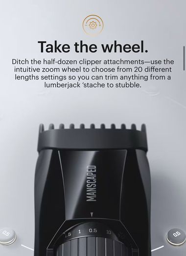 MANSCAPED The Beard Hedger Premium Men's Beard Trimmer, 20 Length Adjustable Blade Wheel, Stainless Steel T-Blade for Precision Facial Hair Trimming, Cordless Waterproof Wet/Dry Clipper