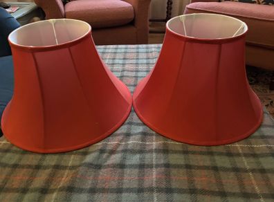 Pair of Red Silk Lampshades 16 inch