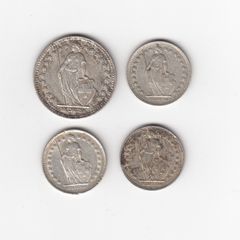 Switzerland, 4 x 83.5% Silver Coins,  (No: 408)