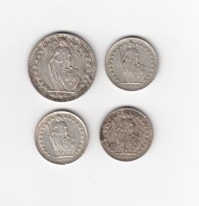 Switzerland, 4 x 83.5% Silver Coins,  (No: 408)