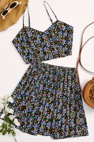 New Floral Print Cami Top & Pleated Skirt