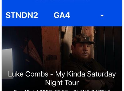 2 Luke Combs Tickets Sun 19th July