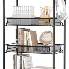 4-Tier Rolling Cart,Easy Assemble Mobile Storage Trolley On Wheels,Slide Out Utility Cart Shelving Units Kitchen Bathroom Laundry Room,Black