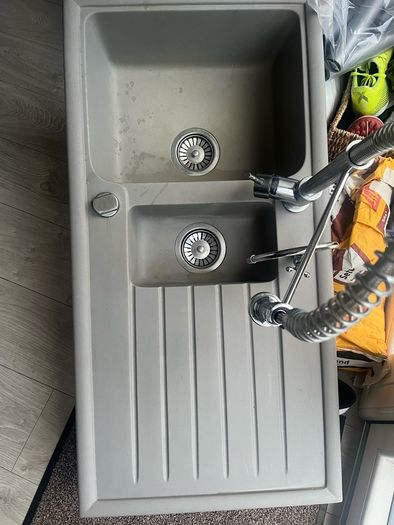 Grey Pyragranite Double Kitchen Sink with Taps